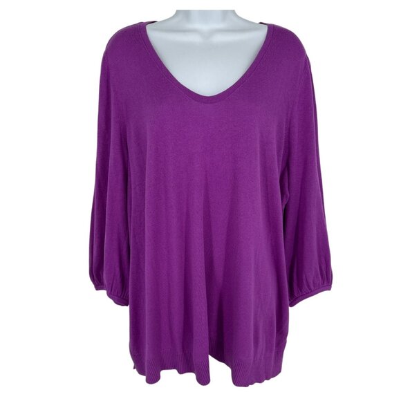 J. Jill Wearever Silk-Blend V-Neck Blouson-Sleeve Sweater Size 2X - Picture 1 of 8